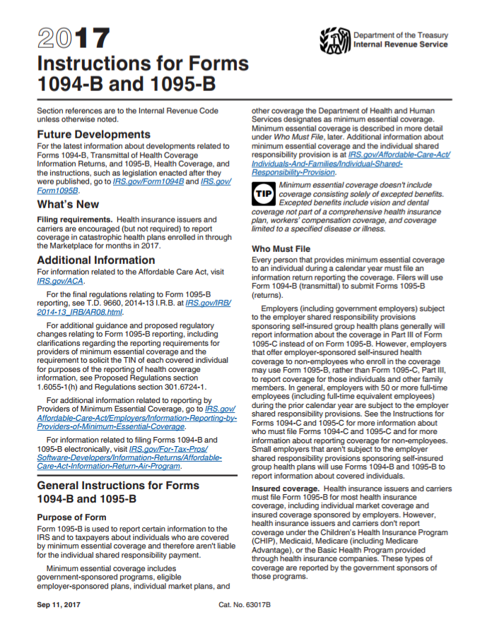 IRS Instructionsfor Completing Forms 1094-B And 1095-B.